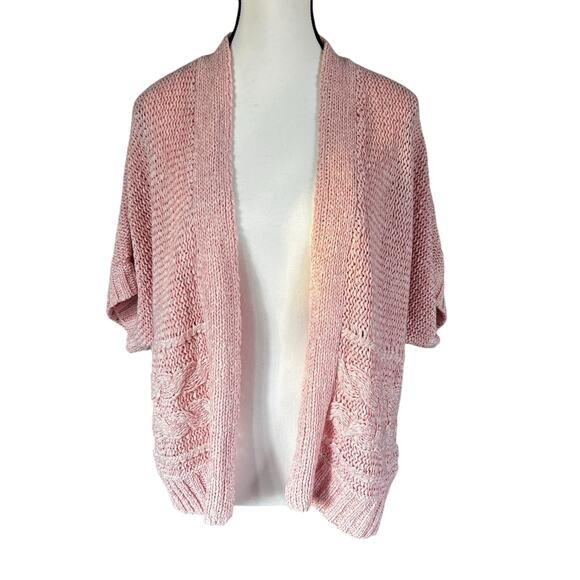 Chico's Cardigan Womens Size 2 Large Open Knit Short Dolman Sleeve Pink Sweater - Picture 1 of 11